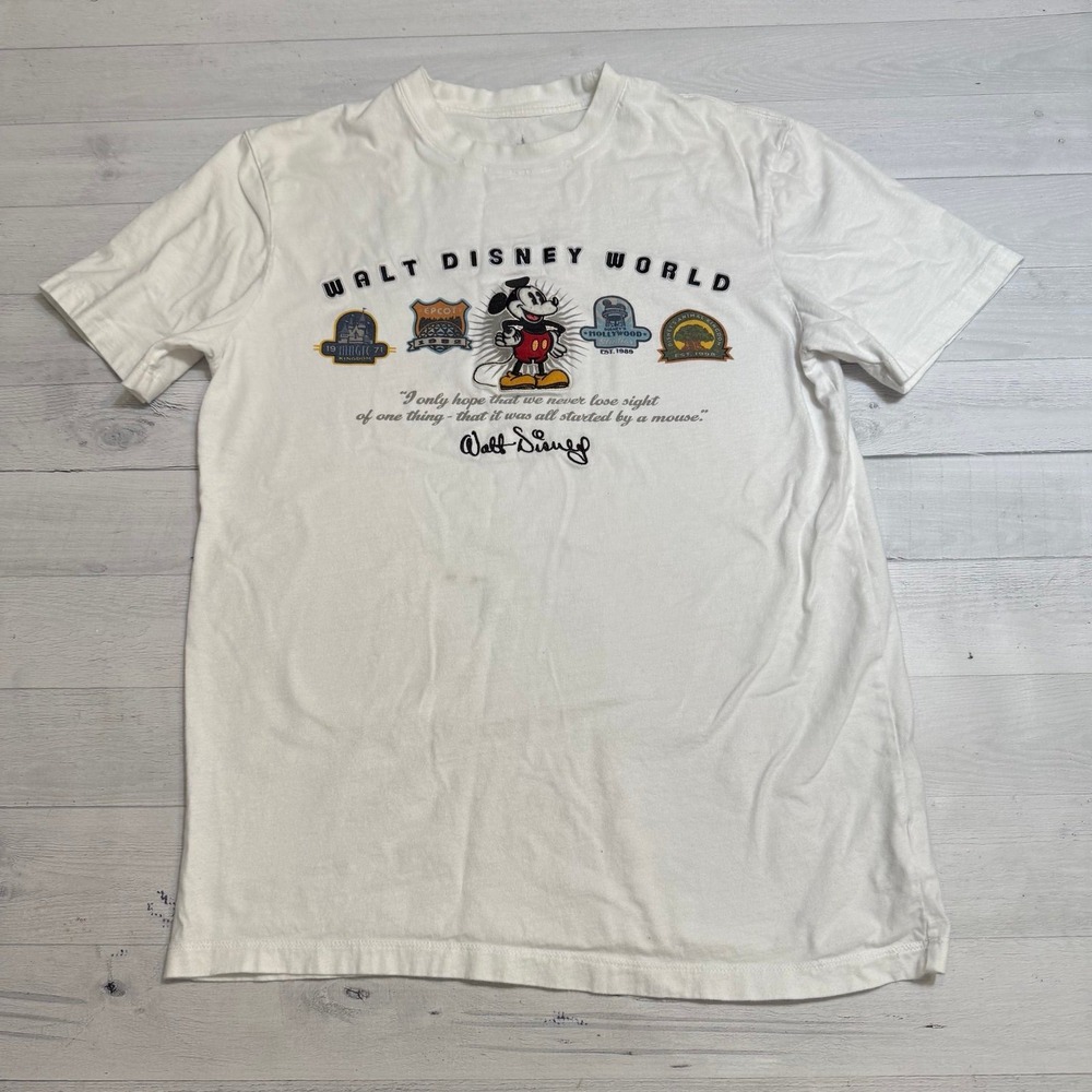Walt Disney World Mickey Mouse Disney Parks Embroidered White Shirt‎ adult small